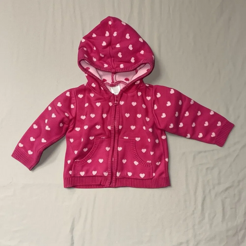 GYMBOREE Pink Heart Knit Jacket Girls 12-18 Months Sweater Hooded Full Zip Fall